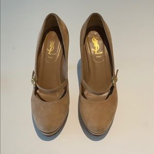 YSL Paris tan suede platform heels size 5
